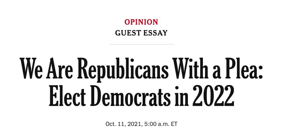 A screenshot of a New York Times opinion article header. The image displays the article's title, category, and publication date on a white background.
