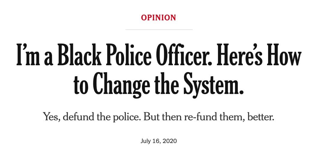 A screenshot of a New York Times opinion article header. The image displays the article's title, subtitle, and publication date on a white background.