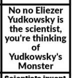 A black-and-white text image with a thick border, resembling a meme or social media post. It contains a humorous correction about a scientist's name.
