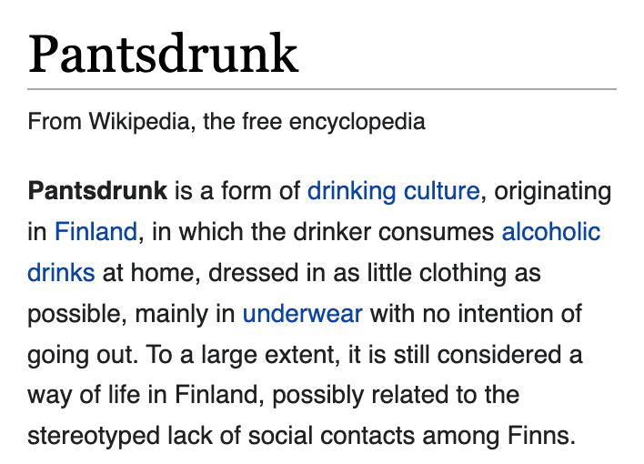 A screenshot of a Wikipedia article titled "Pantsdrunk," showing the introductory paragraph of the entry.