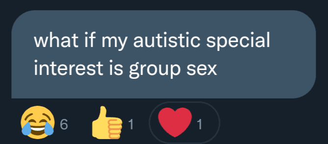 A screenshot of a social media post featuring a dark blue text bubble with white text. Below the bubble are reaction icons, including a laughing face, a thumbs up, and a red heart, each with a count.