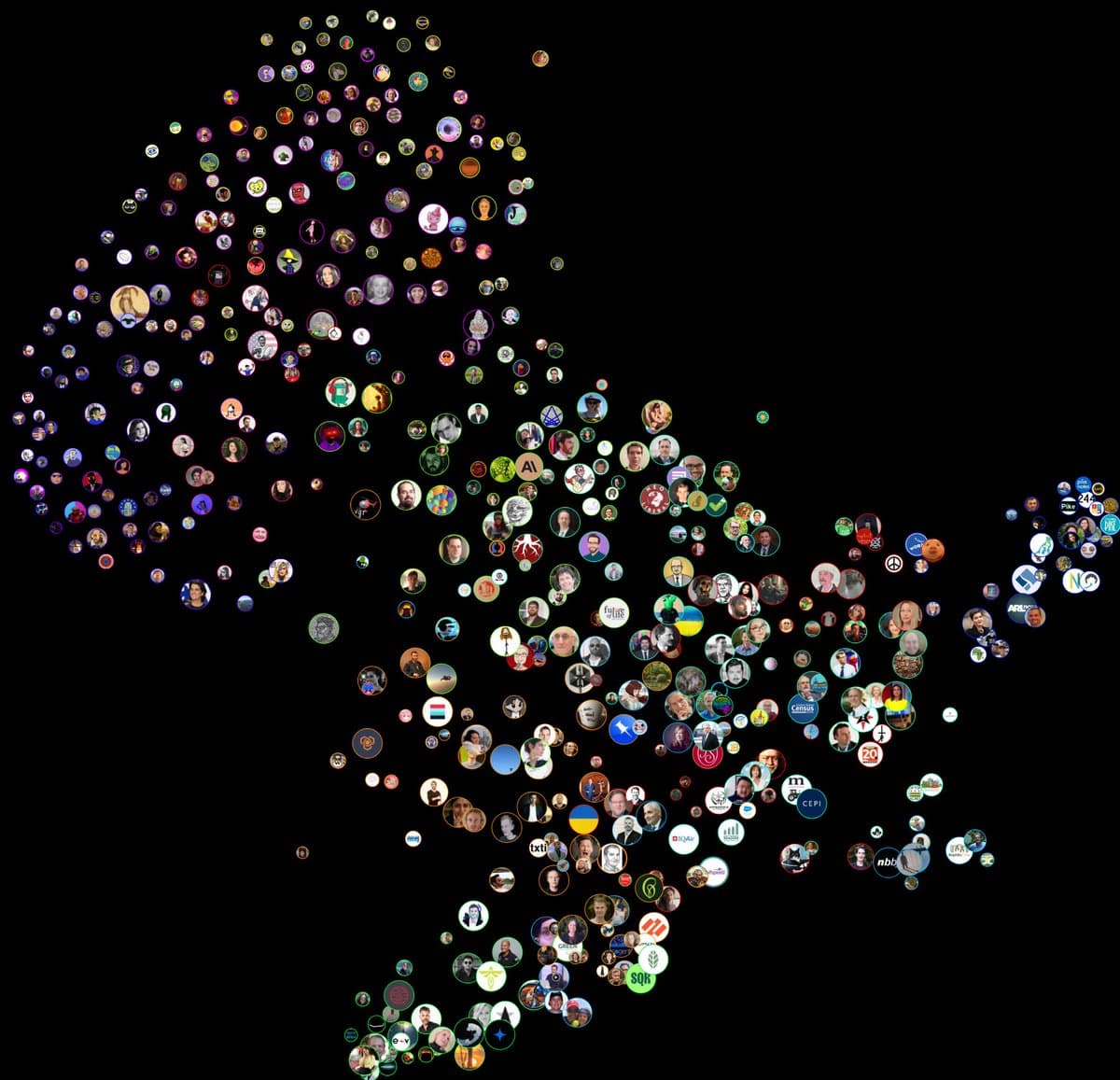 A digital artwork depicting the map of Africa formed by a dense cluster of circular profile pictures and logos against a black background. The image uses the arrangement of these avatars to outline the continent's shape.