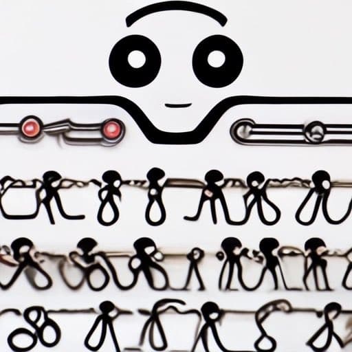 A digital illustration depicting a large, smiling cartoon face of the Microsoft Office assistant Clippy looming over rows of smaller paperclip figures arranged in chains, resembling a chain gang.