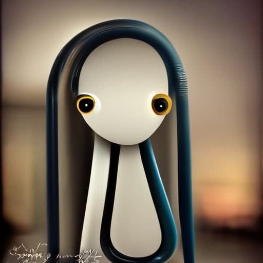 A 3D-rendered, stylized image of the Microsoft Office assistant Clippy, depicted with a glossy, dark blue clip body and a white face with large, round yellow eyes. The character is shown in a close-up, portrait-style shot against a blurred, warm-toned background.