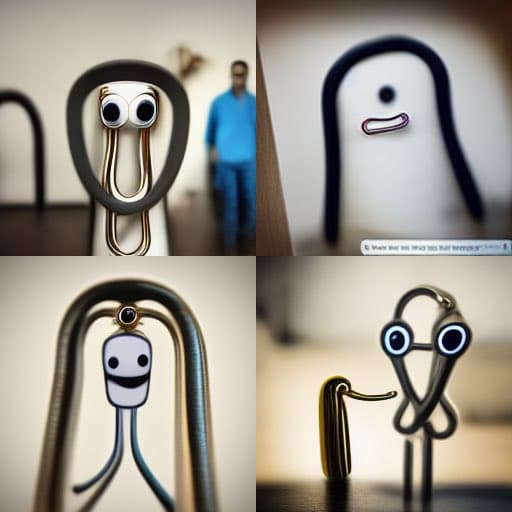 A four-panel collage of macro photographs featuring paper clips and binder clips arranged to resemble the character Clippy from Microsoft Office, with googly eyes and drawn-on faces. In the top-left panel, a person in a blue shirt is visible in the background, adding to the 'hostage' theme suggested by the post text.