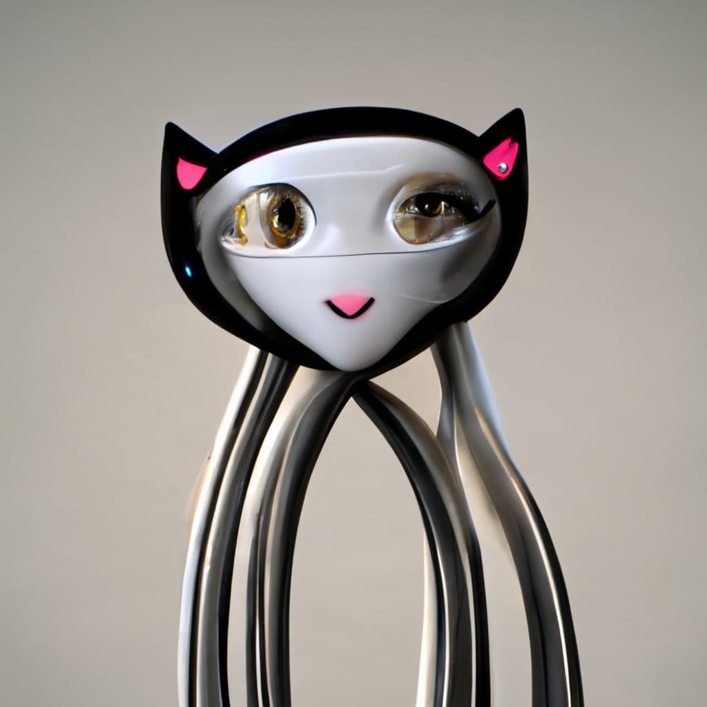 A 3D digital rendering of the Microsoft Office assistant Clippy reimagined as a catgirl, featuring a white face with large anime-style eyes, a pink nose, and black cat ears with pink interiors, set against a plain background.