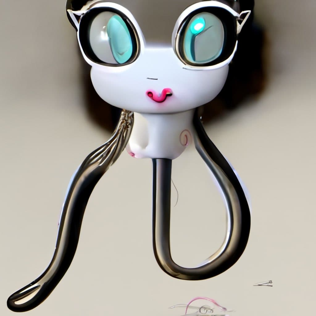 A 3D-rendered illustration of the Microsoft Office assistant Clippy reimagined as a catgirl, featuring large teal eyes, cat ears, a pink mouth, and long black hair-like appendages forming its paperclip shape.