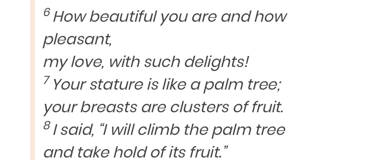 A screenshot of a text passage, likely from a digital book or e-reader, displaying verses 6 through 8 of a poem or scripture. The text is in a serif font on a white background with a light orange vertical bar on the left margin.