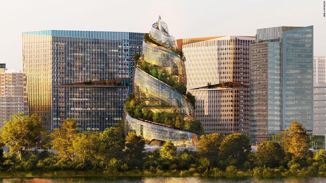 A digital architectural rendering of a futuristic, spiral-shaped glass tower with integrated greenery, situated among other modern high-rise buildings and a body of water. The image is a professional visualization, likely for a construction project announcement.