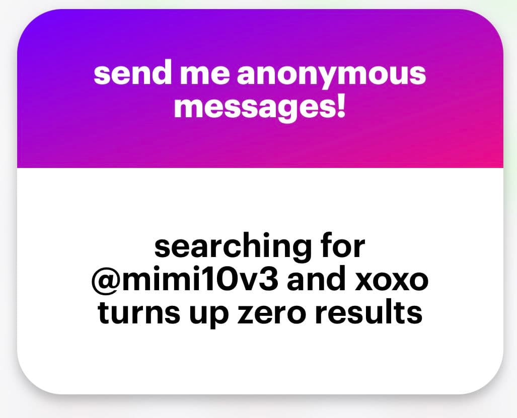 A screenshot of an anonymous message submission page with a purple header and white body. The header invites users to send anonymous messages, while the body displays a specific message that was submitted.