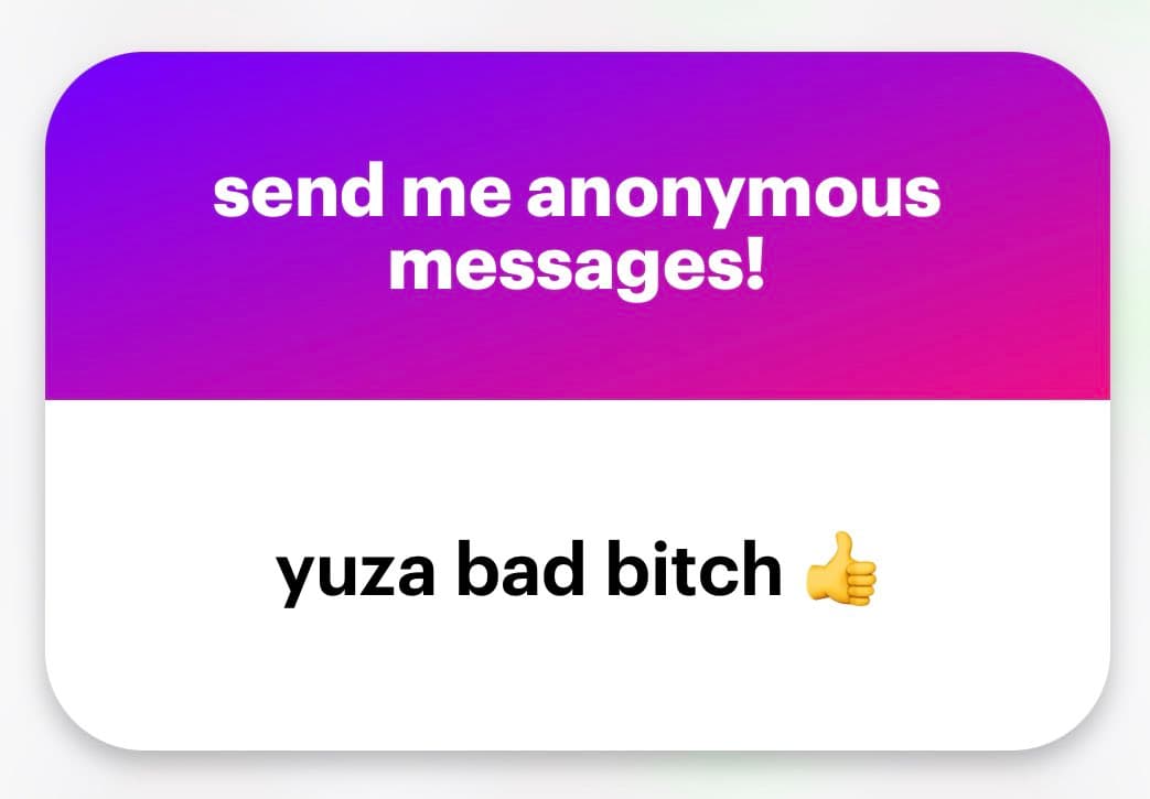 A screenshot of an anonymous message submission card with a purple gradient header and a white body. The header contains white text, and the body contains black text with an emoji.