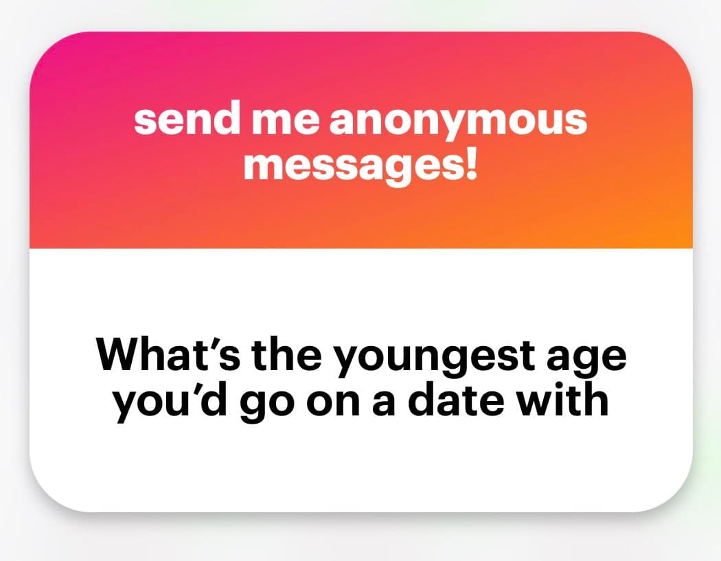 A screenshot of a social media post featuring a question card with a pink-to-orange gradient header and a white body. The card asks a question about dating preferences.