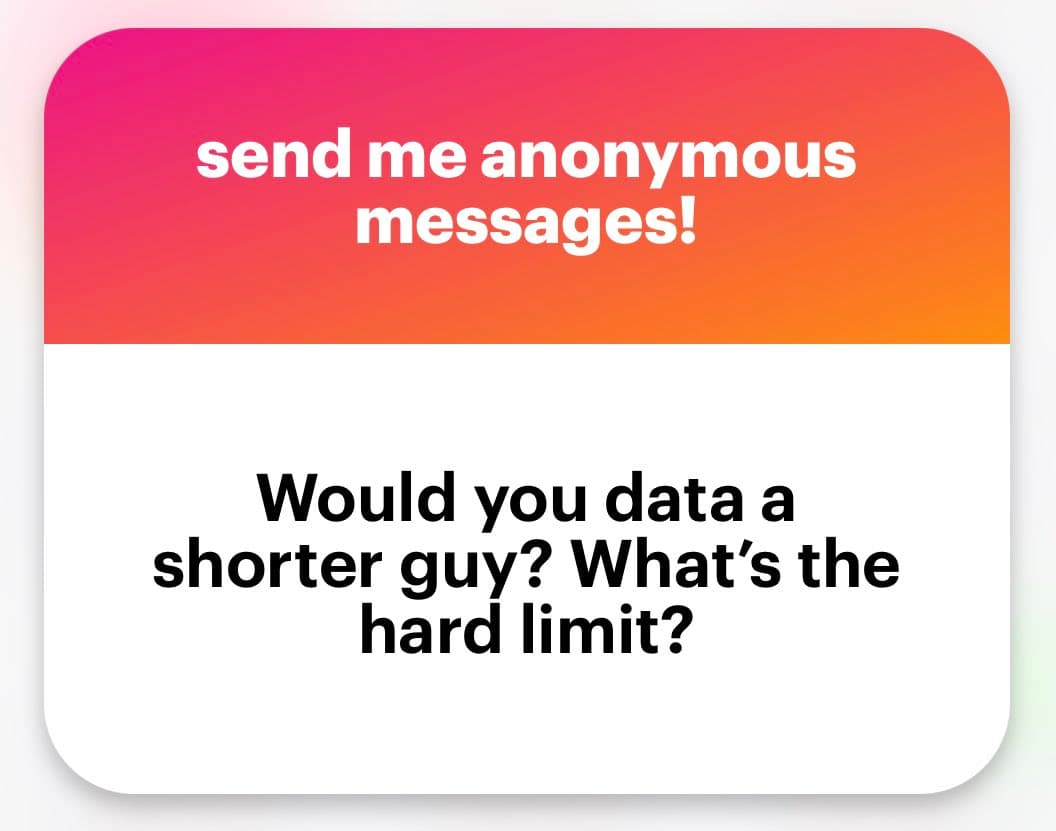 A text-based social media graphic with a pink-to-orange gradient header and a white body. The header contains white text, and the body contains black text posing a question.