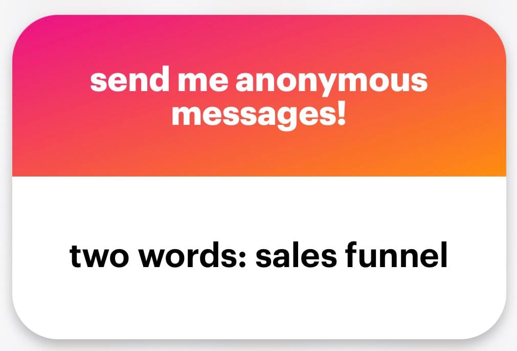 A text-based meme image with a two-part layout. The top section has a pink-to-orange gradient background with white text, and the bottom section has a white background with black text.