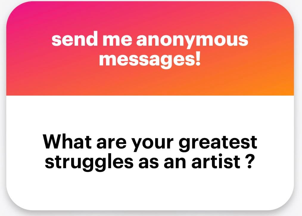A graphic with a pink-to-orange gradient header and a white body, designed to invite anonymous messages. The header text is in white, and the body text is in black.