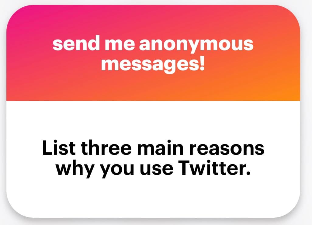 A screenshot of an anonymous message card with a pink-to-orange gradient header and a white body. The header contains white text, and the body contains black text.