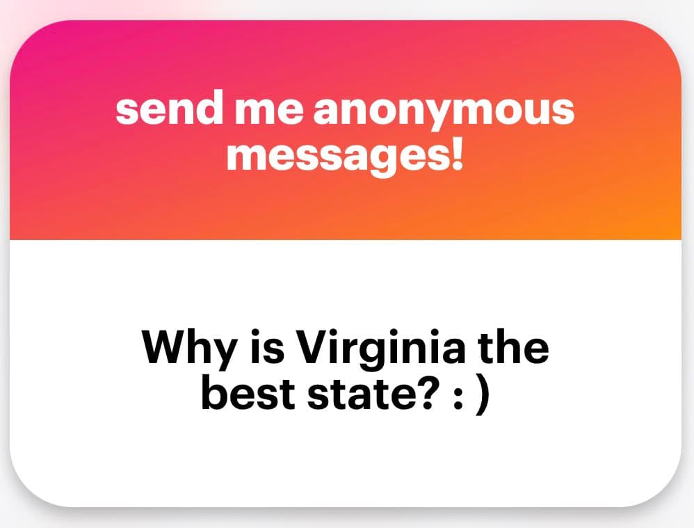 A screenshot of an anonymous message card with a pink-to-orange gradient header and a white body. The header contains white text, and the body contains black text.