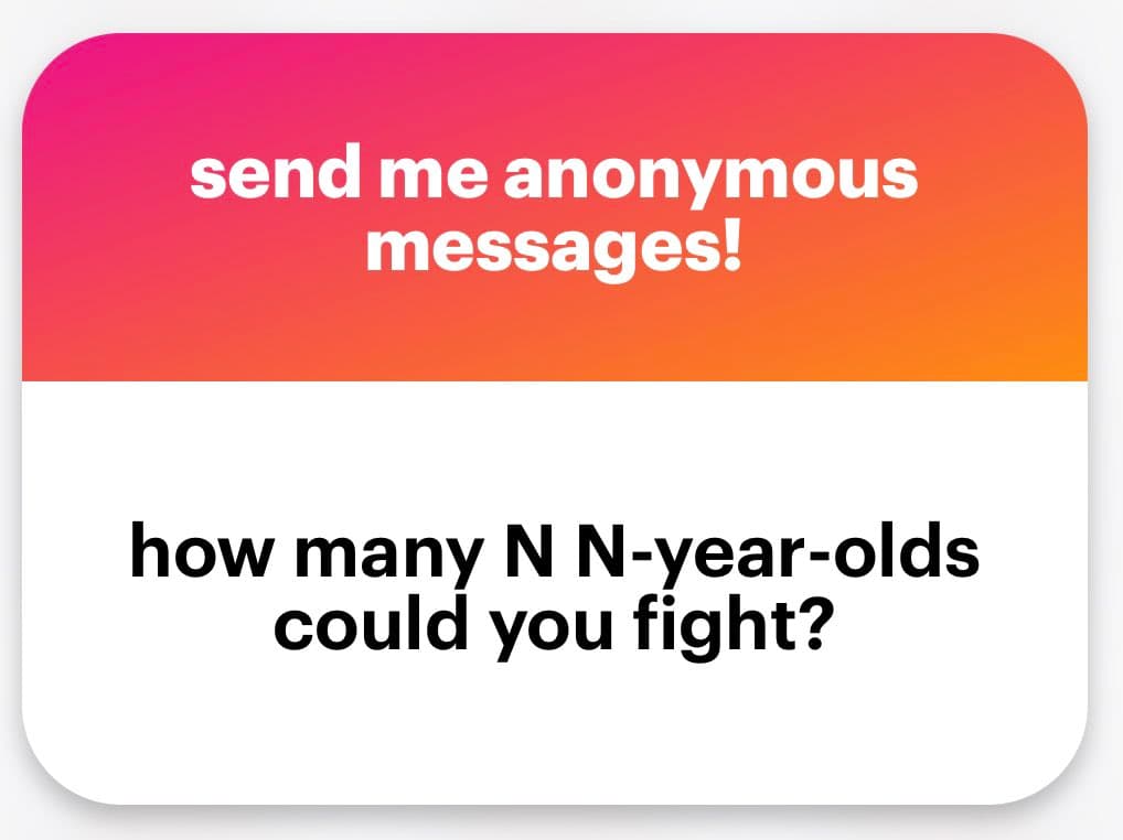A screenshot of an anonymous message card with a pink-to-orange gradient header and a white body. The header contains white text, and the body contains black text.