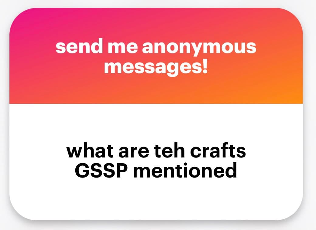 A text-based graphic with a pink-to-orange gradient top section and a white bottom section. The top section contains white text, and the bottom section contains black text.