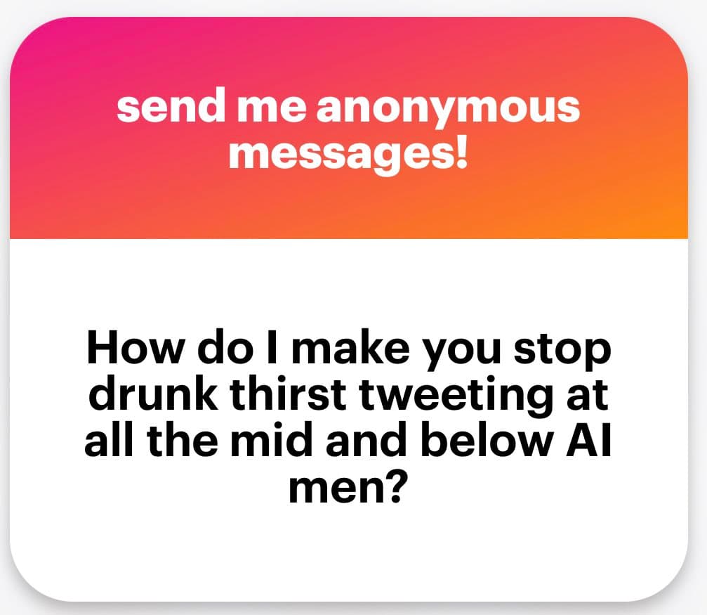 A social media graphic with a pink-to-orange gradient header and a white body. The header contains white text, and the body contains a question in black text.