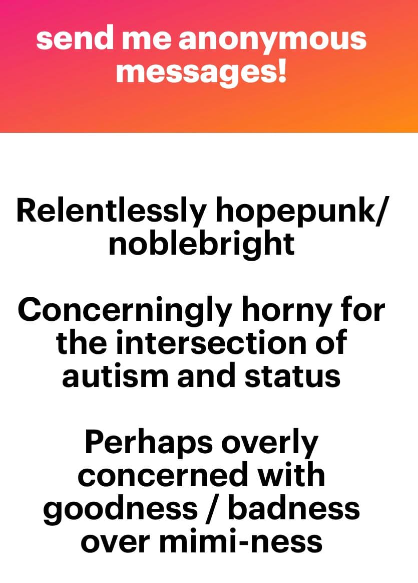 A text-based image with a pink-to-orange gradient header and a white body containing three bullet points of self-descriptive text.