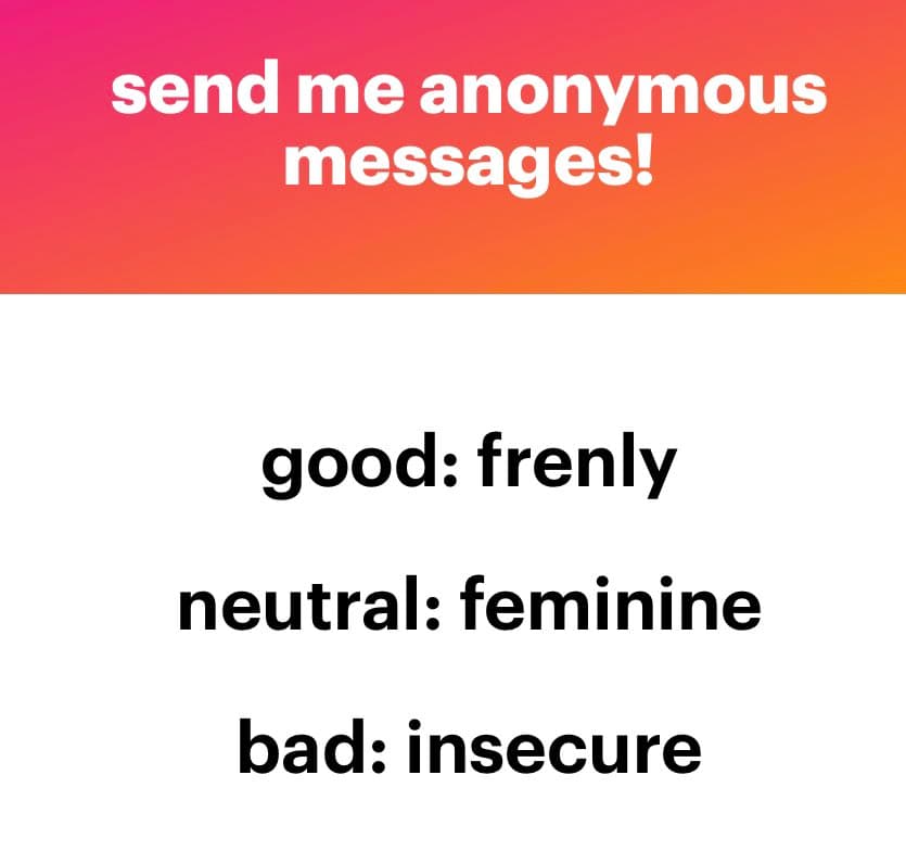 A text-based image with a pink-to-orange gradient header and a white body. The header contains white text, and the body contains black text listing three categories with corresponding words.