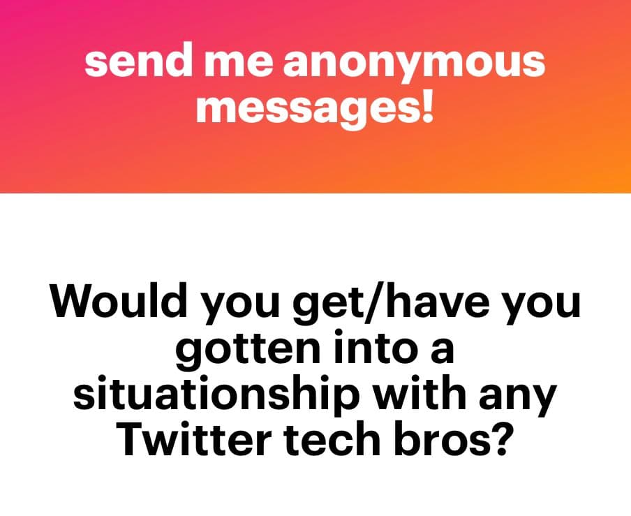 A text-based image with a two-part layout. The top section has a pink-to-orange gradient background with white text, while the bottom section has a white background with black text.