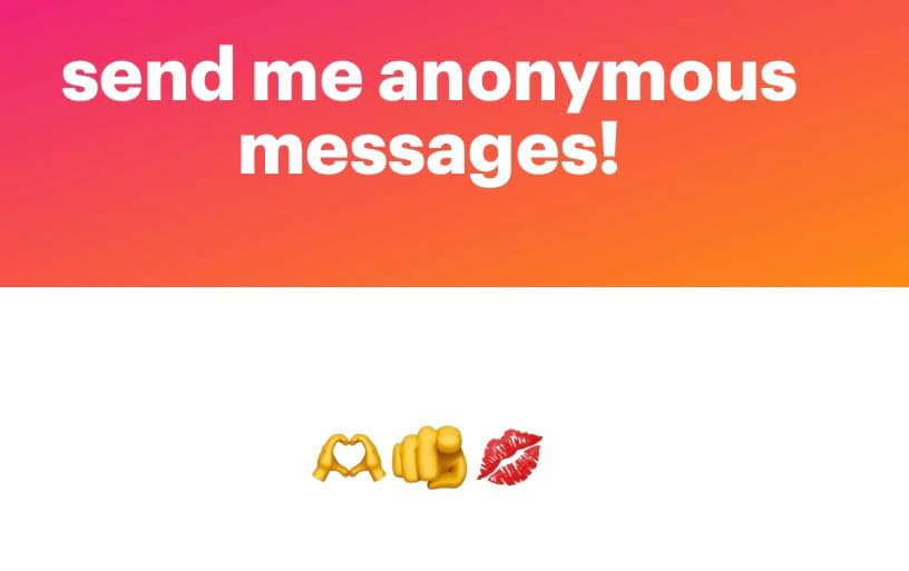 A graphic with a pink-to-orange gradient background at the top and a white background at the bottom. The top section contains white text, while the bottom section displays three emojis: a heart made of hands, a fist, and red lips.