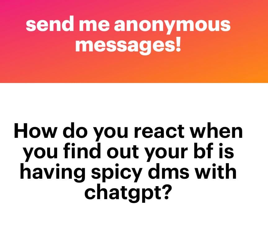 A text-based social media graphic with a two-part layout. The top section has a pink-to-orange gradient background with white text, while the bottom section has a white background with black text.