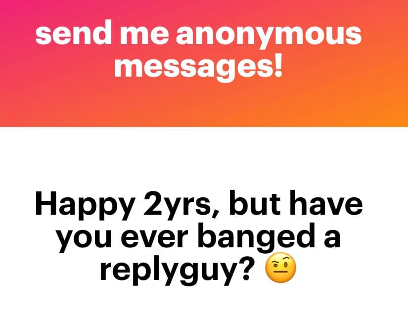 A screenshot of an anonymous message submission interface. The top section has a red-to-orange gradient background with white text, while the bottom section has a white background with black text.