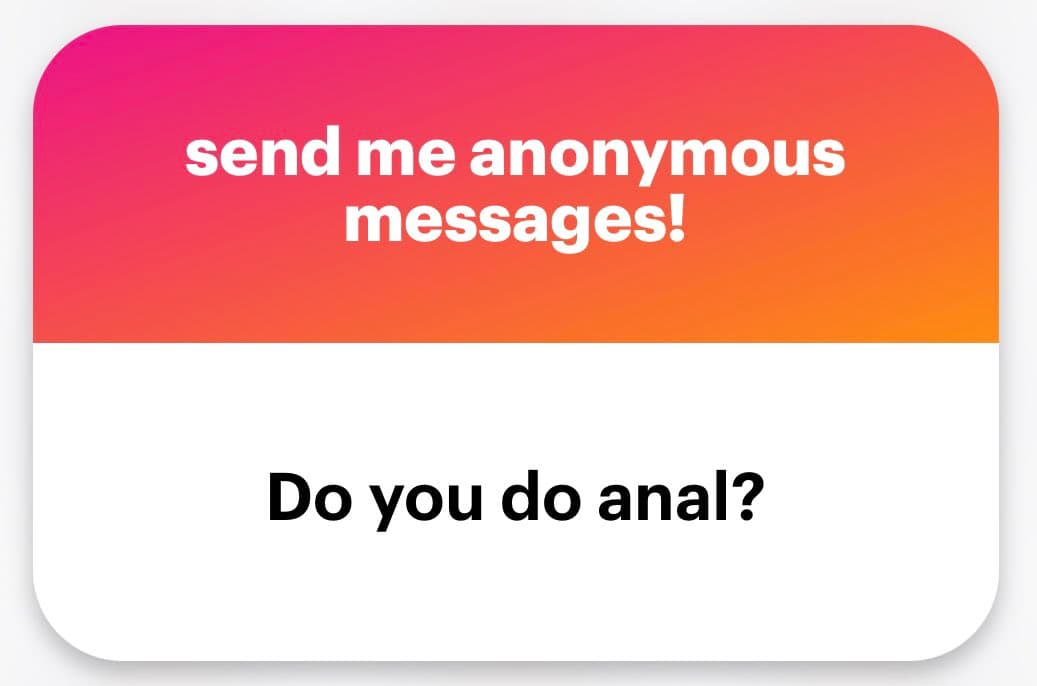 A screenshot of an anonymous message card with a pink-to-orange gradient header and a white body. The header contains white text, and the body contains black text.