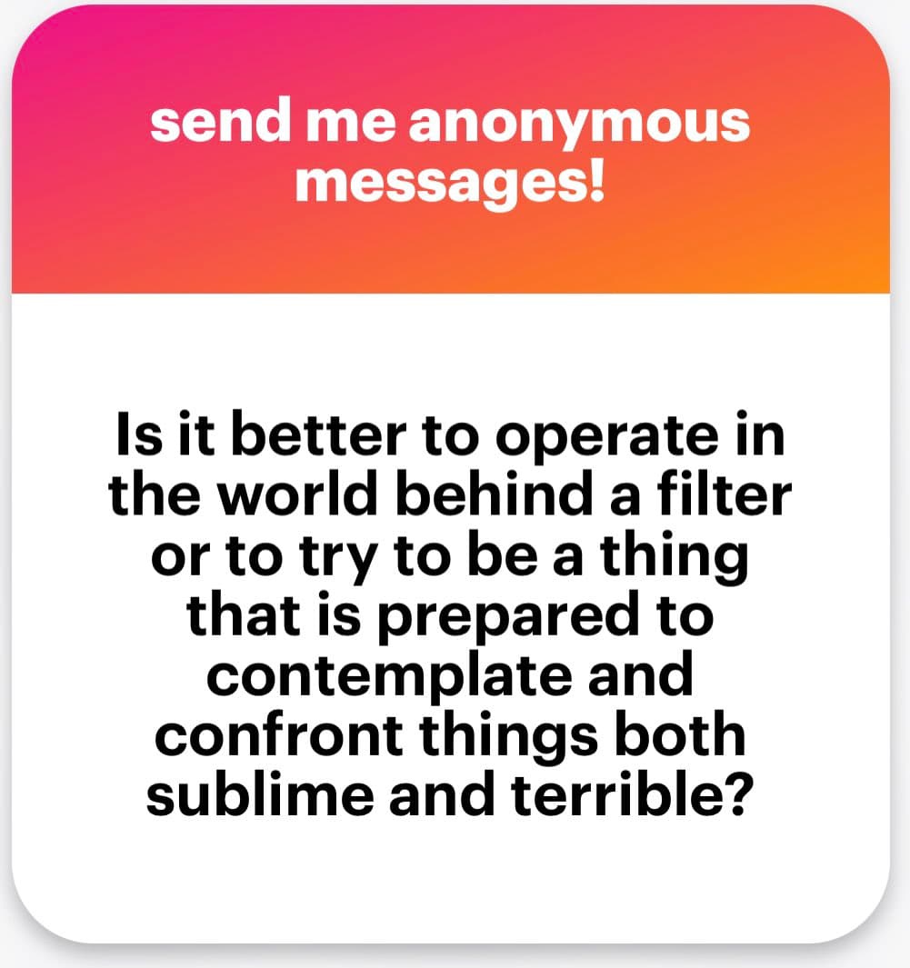 A text-based social media graphic featuring a red-to-orange gradient header and a white body. The image poses a philosophical question about perception and filtering.