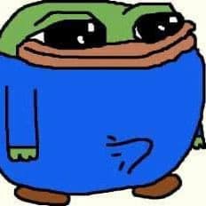 A cartoon illustration of a green frog character with large black eyes, wearing a blue hoodie with the hood up. The frog has a neutral expression and is shown from the waist up.