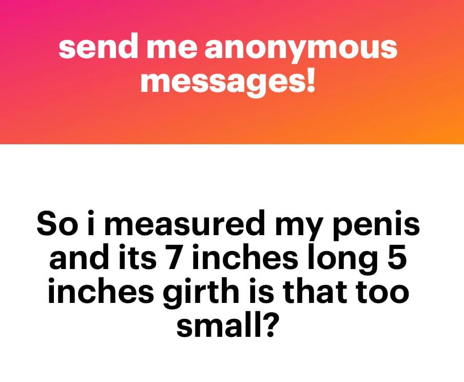 A screenshot of an anonymous message submission, likely from a social media platform. The top section has a red-to-orange gradient background with white text, while the bottom section has a white background with black text.