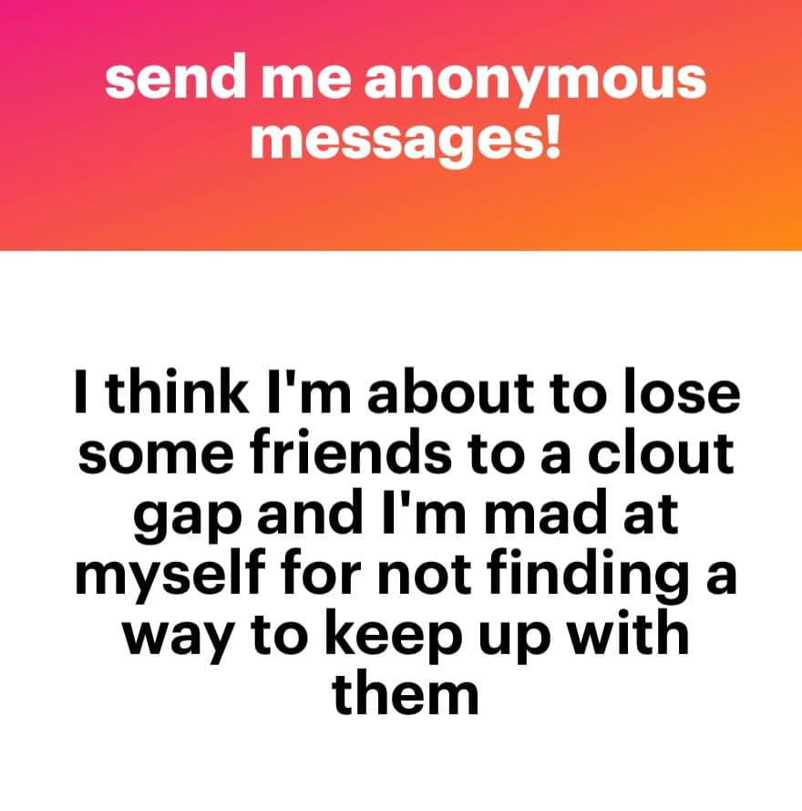 A text-based social media post with a two-part layout. The top section has a red-to-orange gradient background with white text, and the bottom section has a white background with black text.