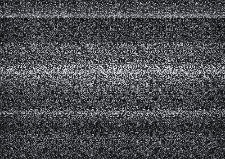 A black-and-white image of static noise, resembling a television screen with no signal. The pattern consists of random, grainy speckles with faint horizontal banding across the frame.