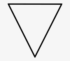A simple black outline of an inverted triangle on a white background. The image consists of three straight lines forming a geometric shape with no additional text or details.