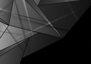 A black-and-white abstract image featuring overlapping geometric shapes and angular lines that create a sense of depth and structure. The composition uses varying shades of gray to form a low-poly or crystalline pattern against a dark background.