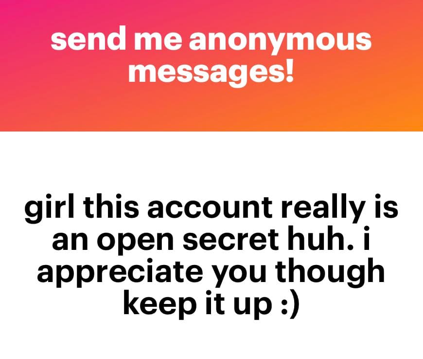A two-panel text image with a pink-to-orange gradient top section and a white bottom section. The top panel contains white text, and the bottom panel contains black text on a white background.