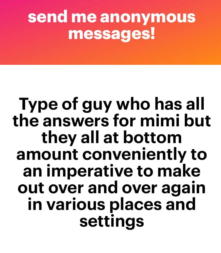 A screenshot of an anonymous message from a 'NGL' link, featuring a red and orange gradient header and a white body with black text.