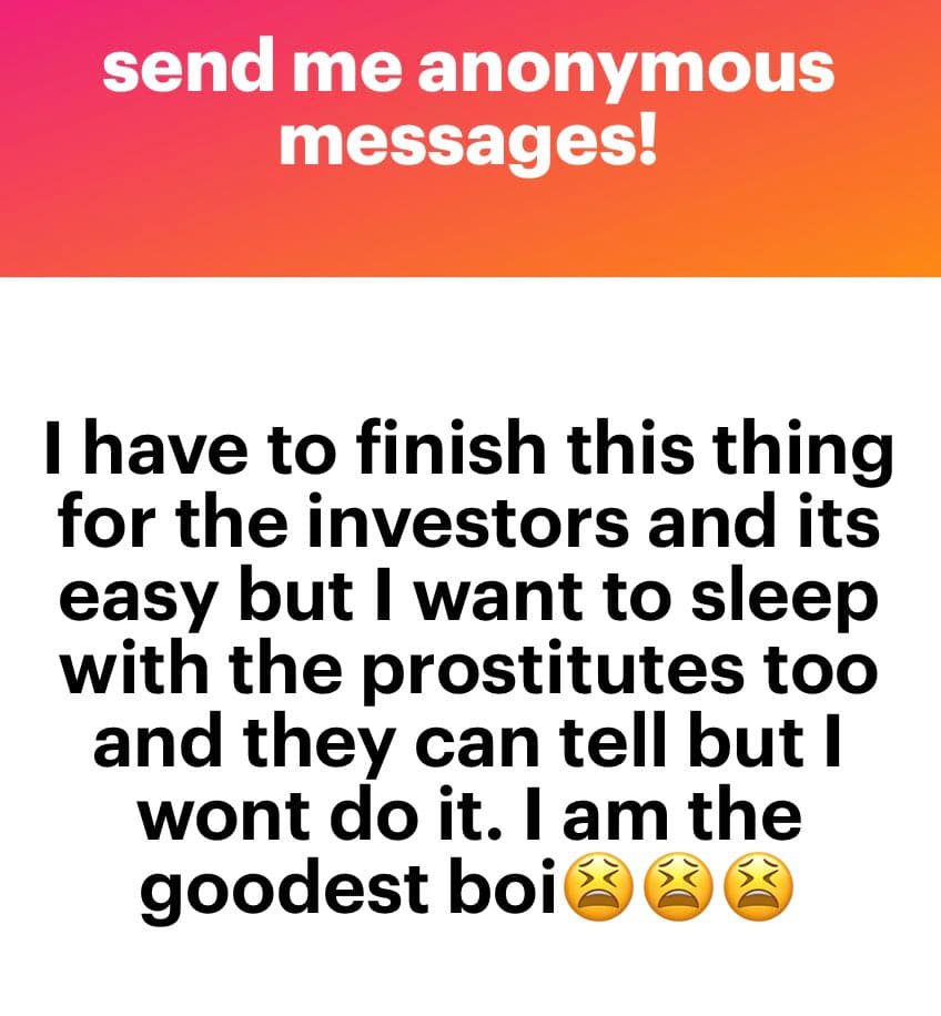 A screenshot of an anonymous message submission, featuring a red-orange header and a white body with black text. The image is a text-based post from an anonymous messaging service.