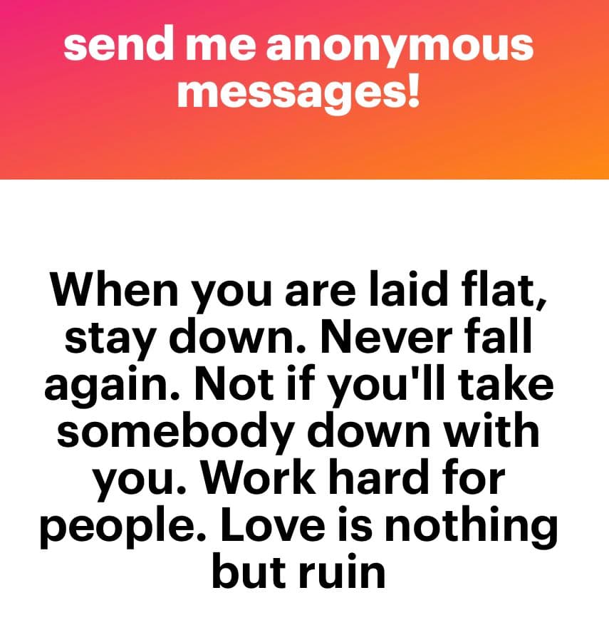 A text-based image with a pink-to-orange gradient header and a white body. The header contains white text, and the body contains a longer passage of black text.