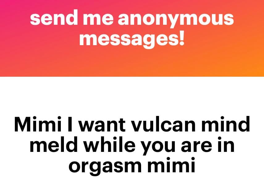 A screenshot of an anonymous message submission, featuring a pink-to-orange gradient header with white text and a white body with black text. The image is a meme-style graphic sharing a user-submitted message.