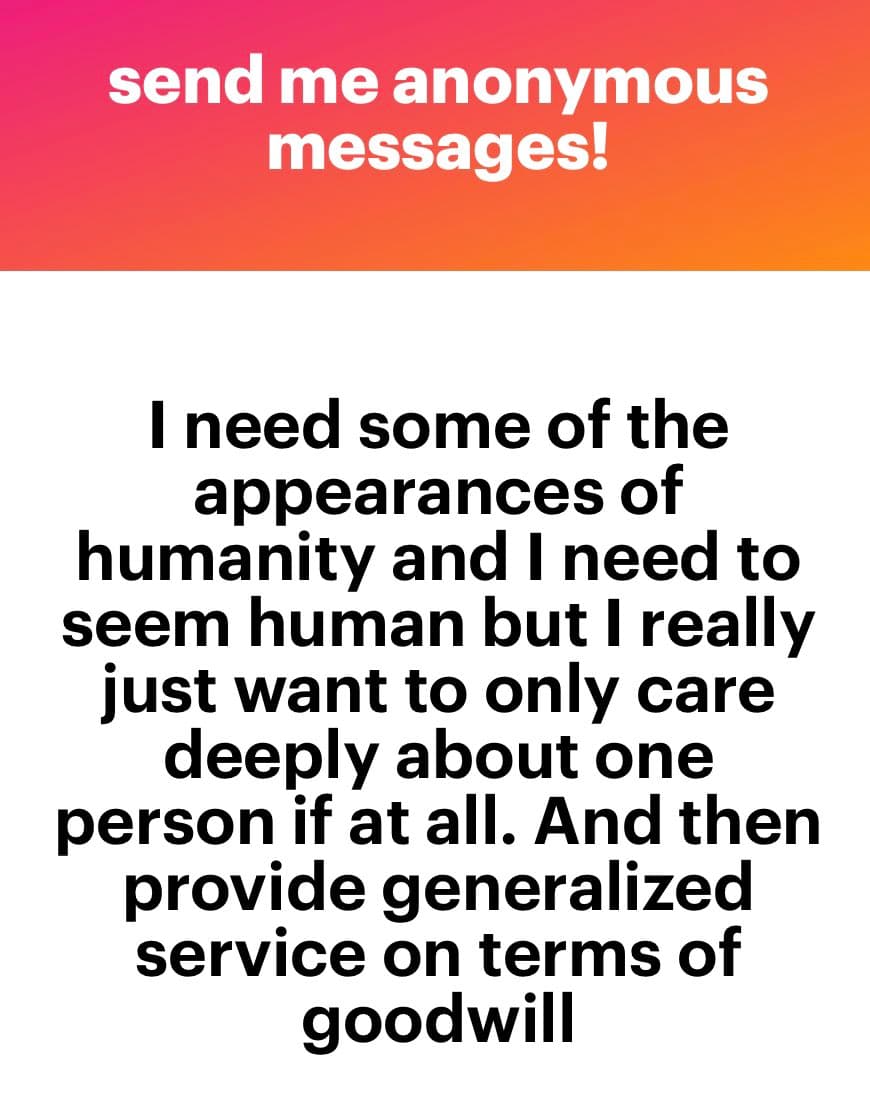 A screenshot of an anonymous message card with a red-to-orange gradient header and a white body containing black text.