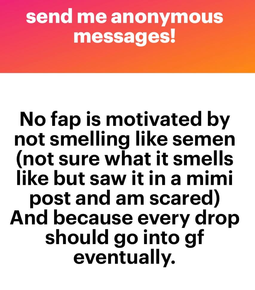 A screenshot of an anonymous message submission, likely from a social media platform's anonymous question feature. The image has a red-to-orange gradient header with white text and a white body with black text.