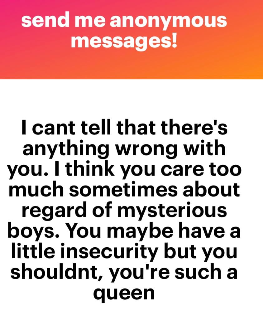 A screenshot of an anonymous message displayed on a white background with a red-orange header. The image shows a text-based message, likely from an anonymous messaging platform.