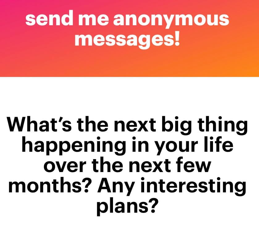 A text-based graphic with a pink-to-orange gradient header and a white body. The header contains white text, and the body contains black text asking a question.