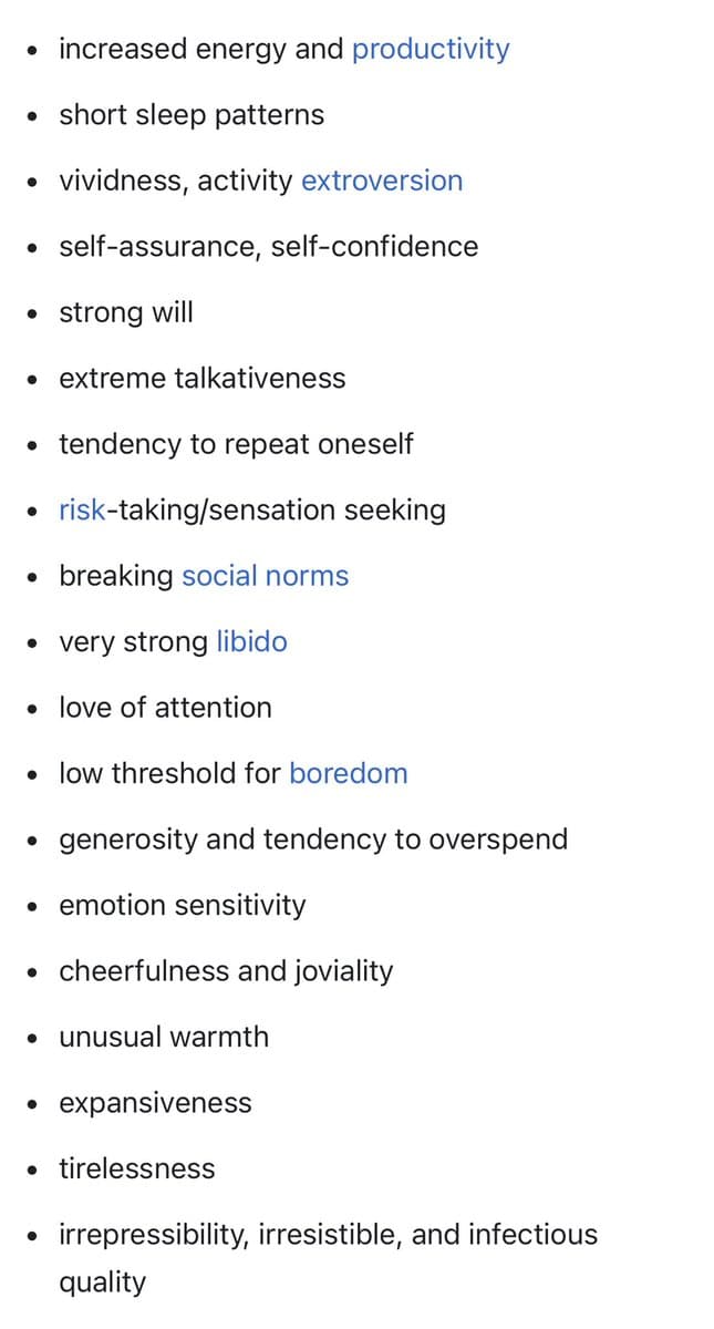 A screenshot of a bulleted list of personality traits, likely from a social media post or article. The text is displayed in black and blue font on a white background.