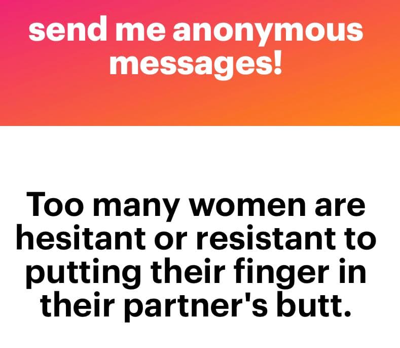 A text-based image with a two-part layout. The top section has a red-to-orange gradient background with white text, and the bottom section has a white background with black text. The image appears to be a screenshot of an anonymous message submission, likely from a social media platform or website.
