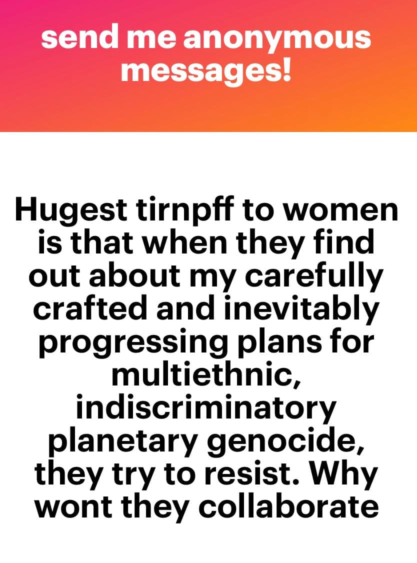 A screenshot of an anonymous message displayed on a white background with a red-orange header. The image contains a block of text written in a bold, black sans-serif font.